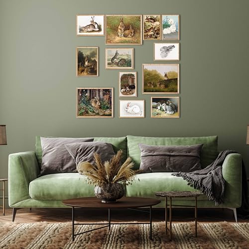 LANCHI95 12 PCS Bunny Easter Wall Art, Vintage Rabbit Art Print, Bunny Pictures Wall Decor, Rabbit Art, Decorative paintings for Easter (UNFRAMED) - Image 3