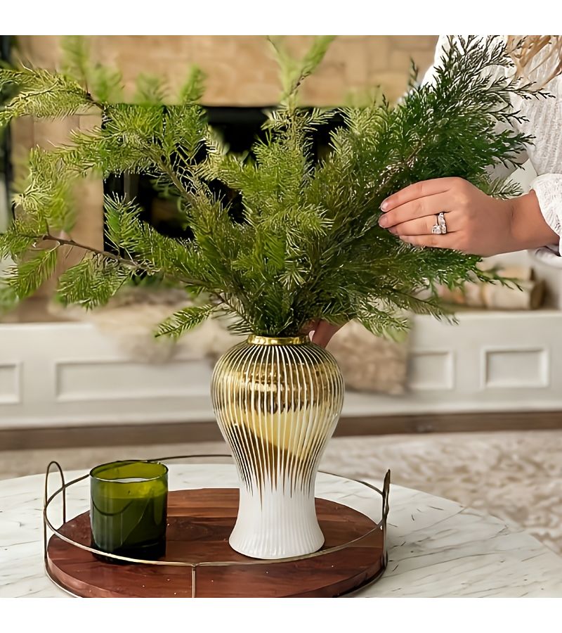 Contemporary Decorative Vase With Electroplated Golden Edge Elegant Round Luxury Design Medium Size For Living Room Entrance Countertop Decor Holiday Table Centerpiece Hand Wash Only - Image 2