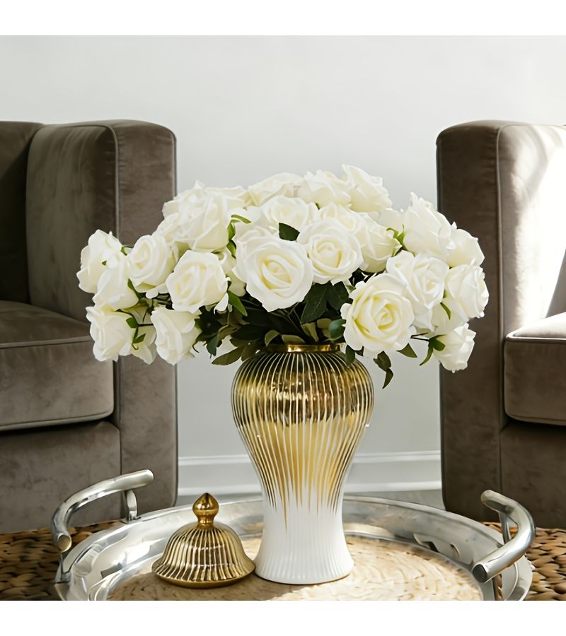 Contemporary Decorative Vase With Electroplated Golden Edge Elegant Round Luxury Design Medium Size For Living Room Entrance Countertop Decor Holiday Table Centerpiece Hand Wash Only - Image 3
