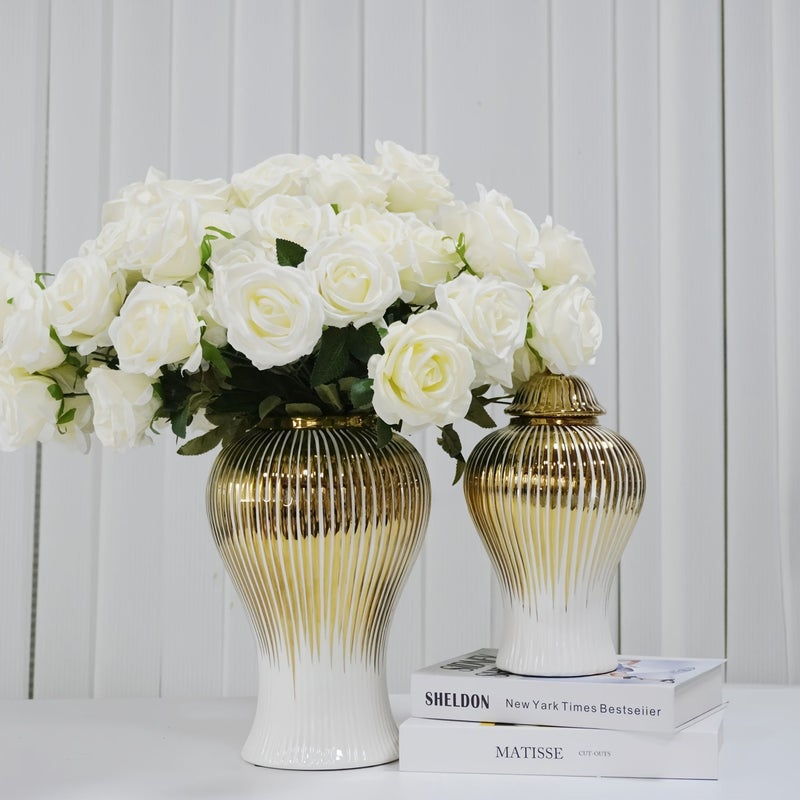 Contemporary Decorative Vase With Electroplated Golden Edge Elegant Round Luxury Design Medium Size For Living Room Entrance Countertop Decor Holiday Table Centerpiece Hand Wash Only - Image 5