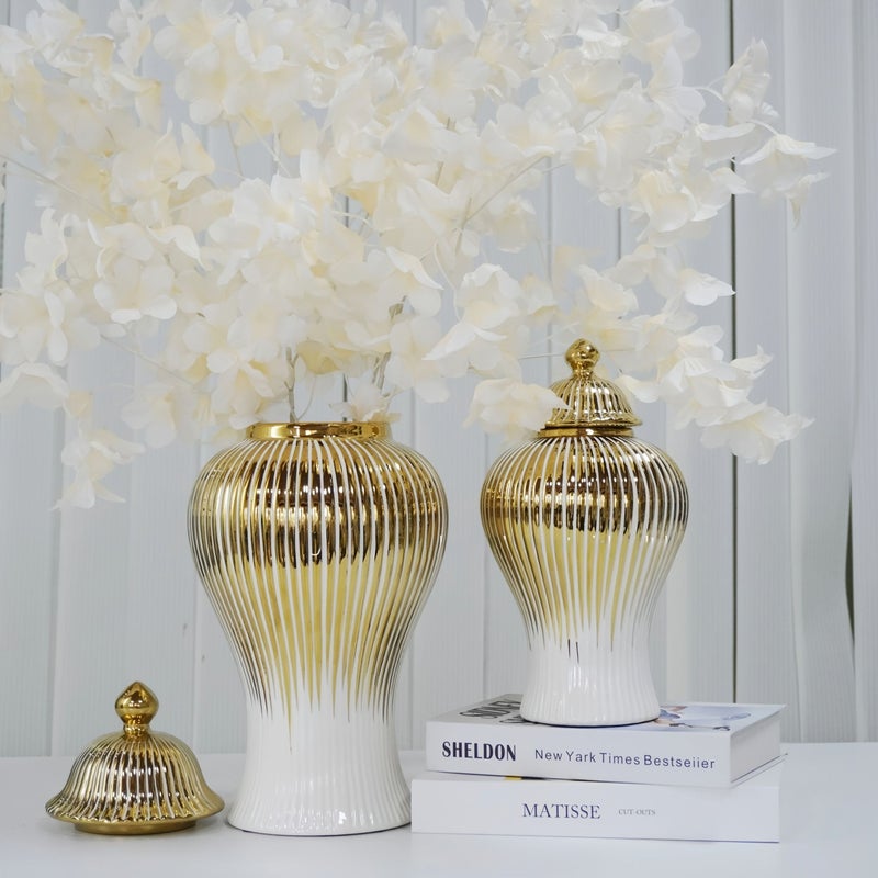 Contemporary Decorative Vase With Electroplated Golden Edge Elegant Round Luxury Design Medium Size For Living Room Entrance Countertop Decor Holiday Table Centerpiece Hand Wash Only - Image 1