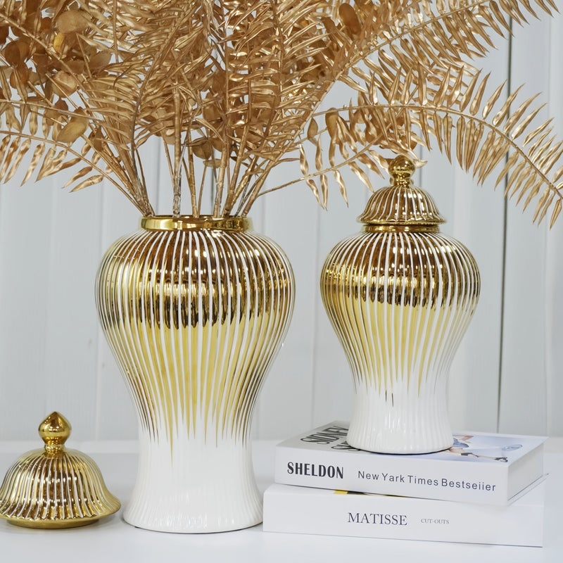 Contemporary Decorative Vase With Electroplated Golden Edge Elegant Round Luxury Design Medium Size For Living Room Entrance Countertop Decor Holiday Table Centerpiece Hand Wash Only - Image 4