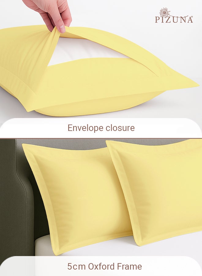 Pizuna Pure 100% Cotton King Size Pillow Case 50x90 cm Mellow Yellow, 400 Thread Count Soft Luxurious Long Staple Cotton Sateen Weave Pillow Cover With 5 cm Hem (Cooling Pillowcase - 2 PC) - Image 4