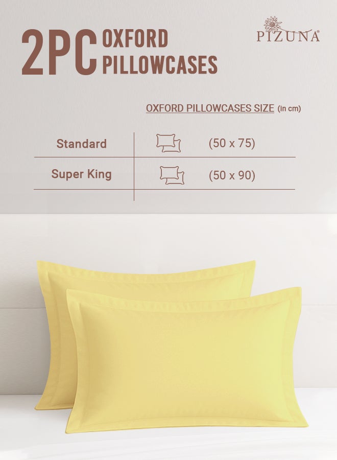 Pizuna Pure 100% Cotton King Size Pillow Case 50x90 cm Mellow Yellow, 400 Thread Count Soft Luxurious Long Staple Cotton Sateen Weave Pillow Cover With 5 cm Hem (Cooling Pillowcase - 2 PC) - Image 3