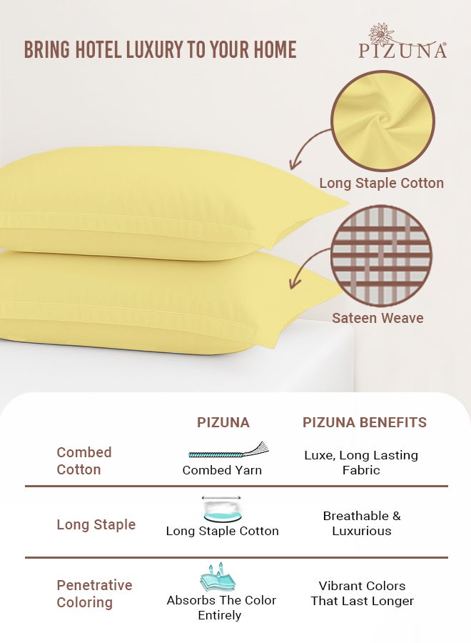 Pizuna Pure 100% Cotton King Size Pillow Case 50x90 cm Mellow Yellow, 400 Thread Count Soft Luxurious Long Staple Cotton Sateen Weave Pillow Cover With 5 cm Hem (Cooling Pillowcase - 2 PC) - Image 2