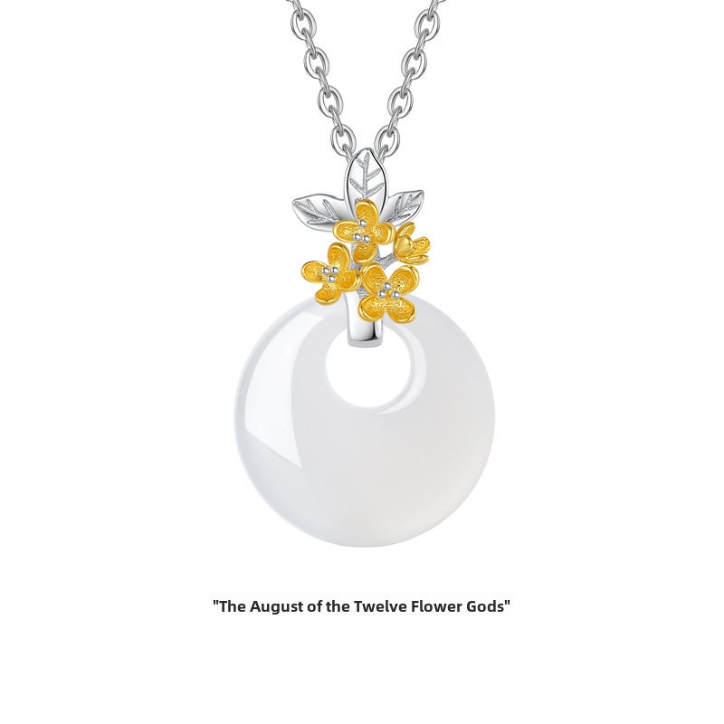 Generic Original Jadeite Floral Silver Necklace Osmanthus 