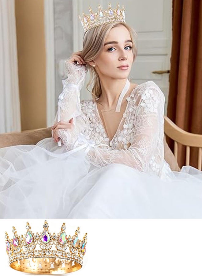 Happy D Gold Crown for Women, Queen Crown Rhinestone Wedding Crowns and Tiaras Crystal Bridal Hair Accessories for Princess Party Birthday Costume Photo Props - Image 4