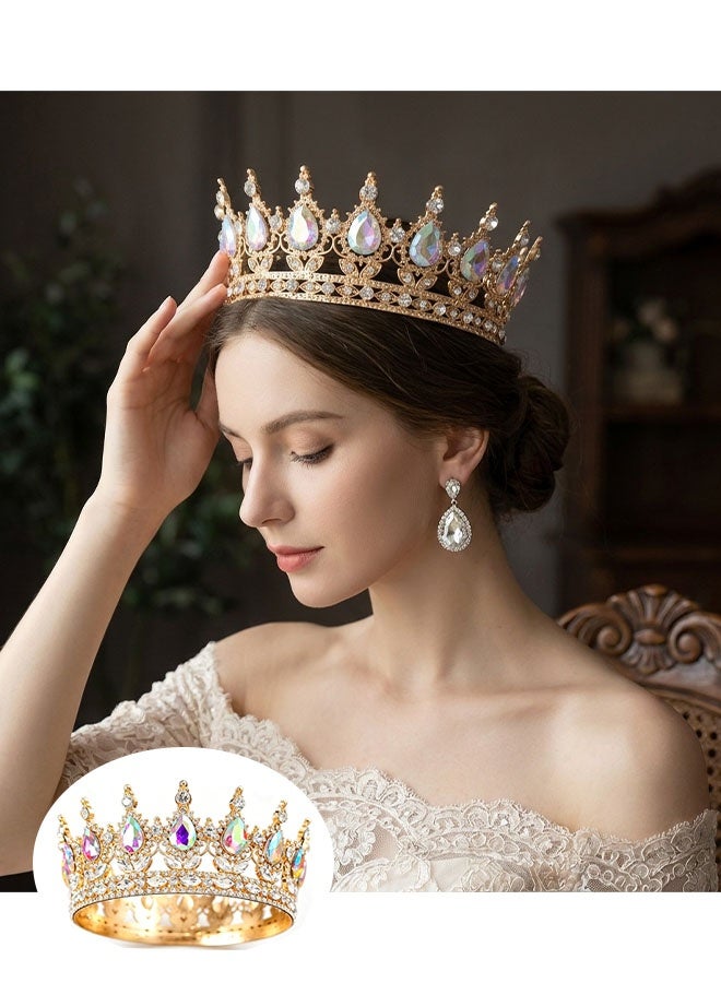 Happy D Gold Crown for Women, Queen Crown Rhinestone Wedding Crowns and Tiaras Crystal Bridal Hair Accessories for Princess Party Birthday Costume Photo Props - Image 2