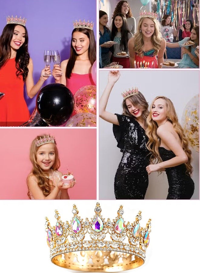 Happy D Gold Crown for Women, Queen Crown Rhinestone Wedding Crowns and Tiaras Crystal Bridal Hair Accessories for Princess Party Birthday Costume Photo Props - Image 5