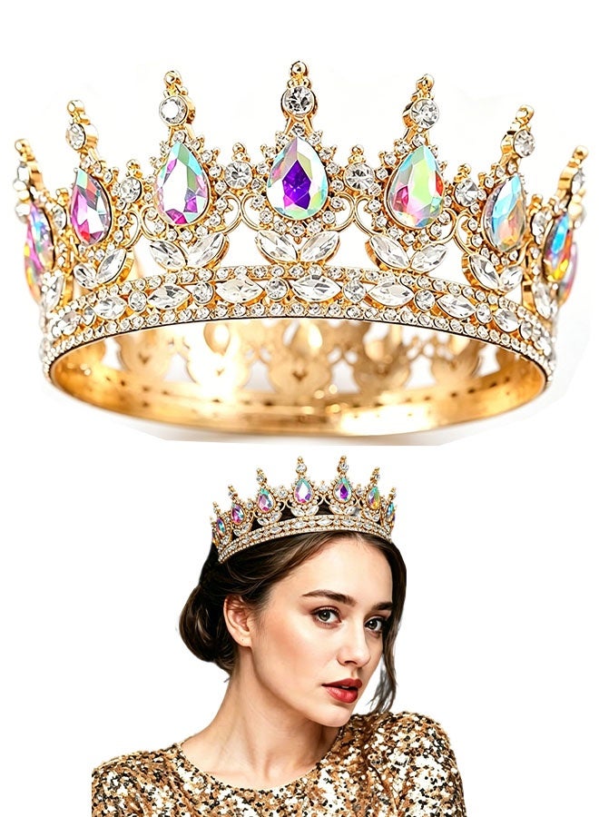 Happy D Gold Crown for Women, Queen Crown Rhinestone Wedding Crowns and Tiaras Crystal Bridal Hair Accessories for Princess Party Birthday Costume Photo Props - Image 1