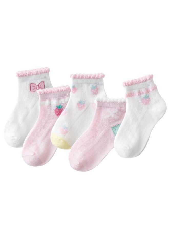 5 أزواج من الجوارب القطنية الشبكية المسامية للبنات الصغار,S