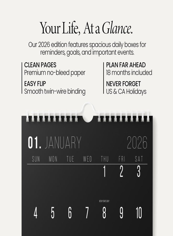 Karto Wall Calendar 2026 - Vertical 11x17 inch January 2026 to June 2027 - Boost Your Productivity and Easy Planning with the Aesthetic Monthly Calendar - All Black - Image 2
