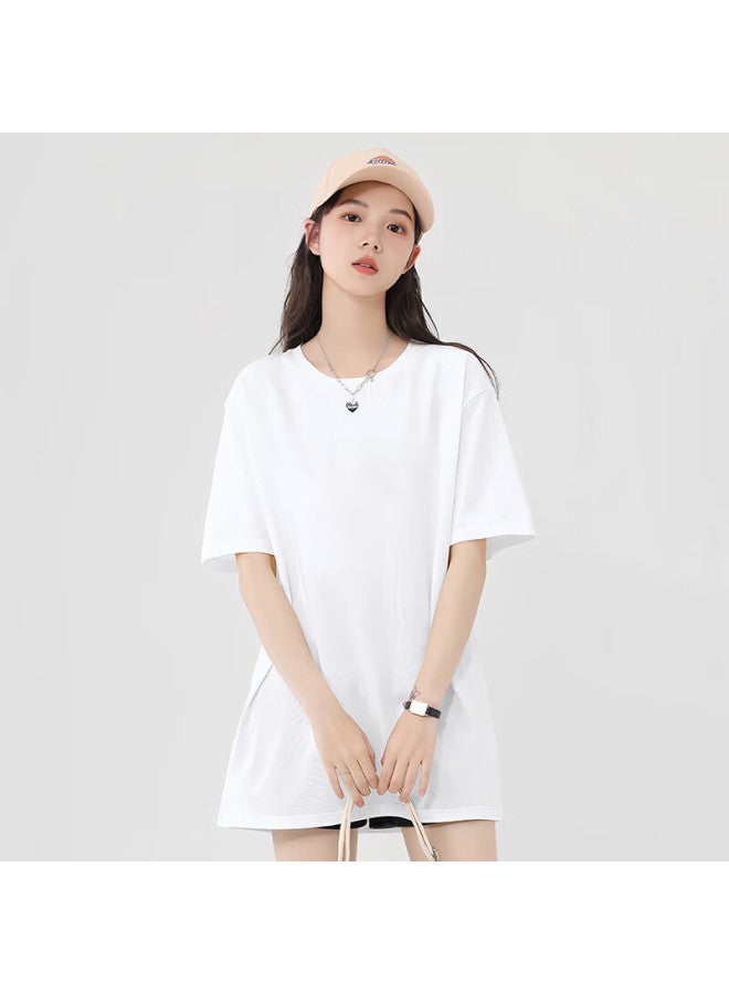 Don't speak Casual Loose Fit Long T-shirt Women's Short Sleeve Summer Heavyweight Cotton Round Neck Covering Half Sleeve Top Black S - Image 3
