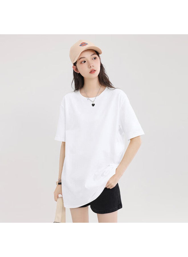 Don't speak Casual Loose Fit Long T-shirt Women's Short Sleeve Summer Heavyweight Cotton Round Neck Covering Half Sleeve Top Black S - Image 4
