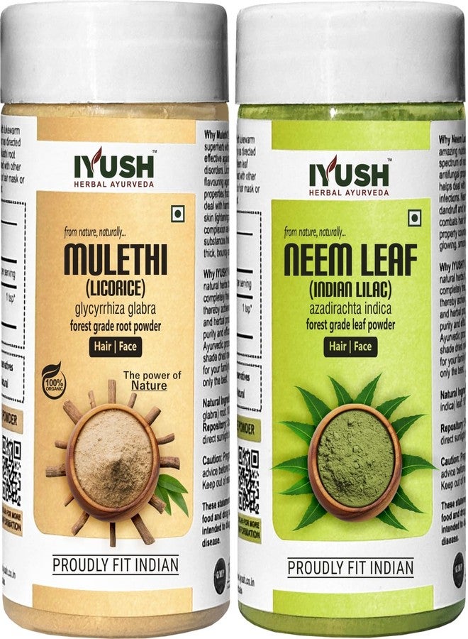 IYUSH Herbal Ayurveda Neem Powder and Mulethi Powder - 100gm each For Face And Hair Nourishment - Image 1
