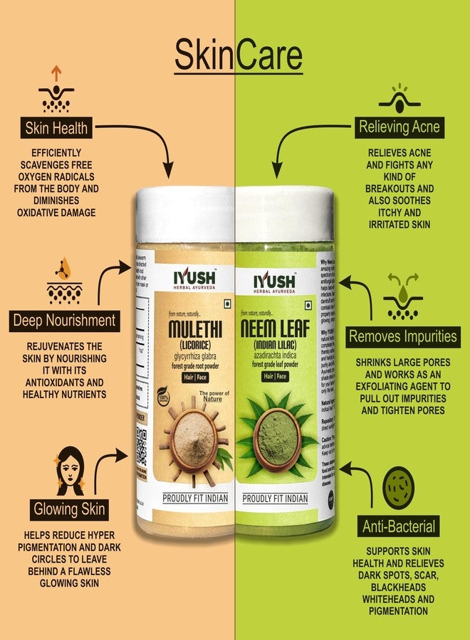 IYUSH Herbal Ayurveda Neem Powder and Mulethi Powder - 100gm each For Face And Hair Nourishment - Image 2