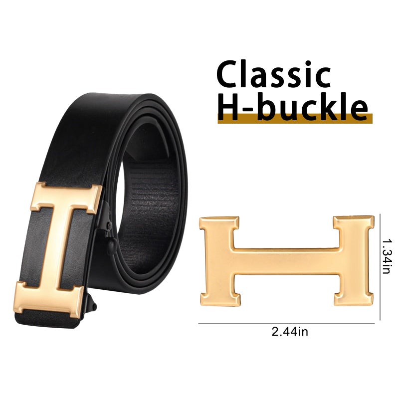 Aurolran Men&Womens Leather Dress Belt Business Automatic Buckle Belt Color-Black Silver Gold - Image 5