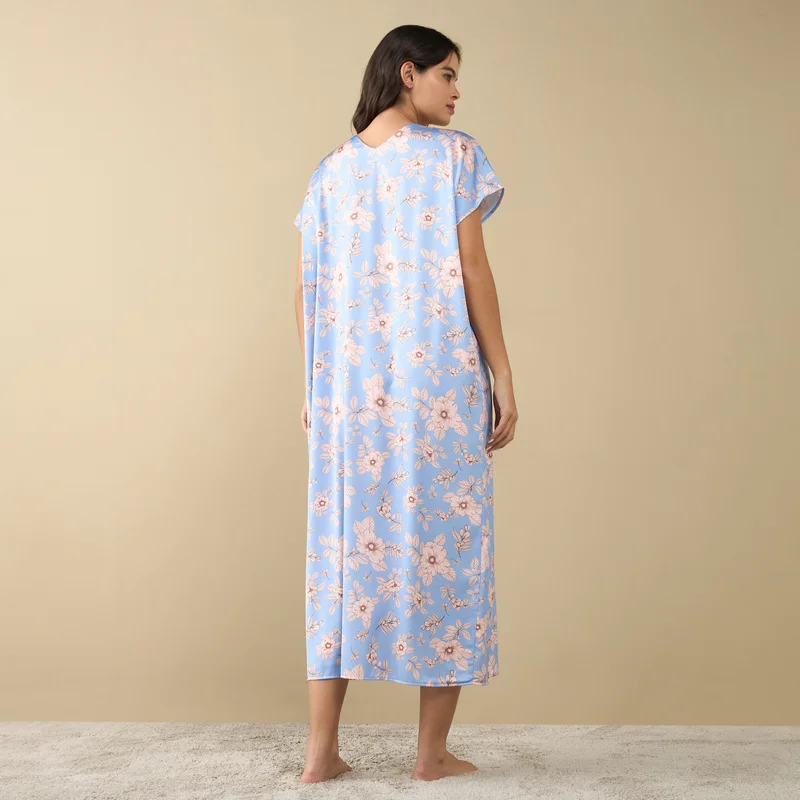 Splash FAV All-Over Floral Print Night Gown with Short Sleeves