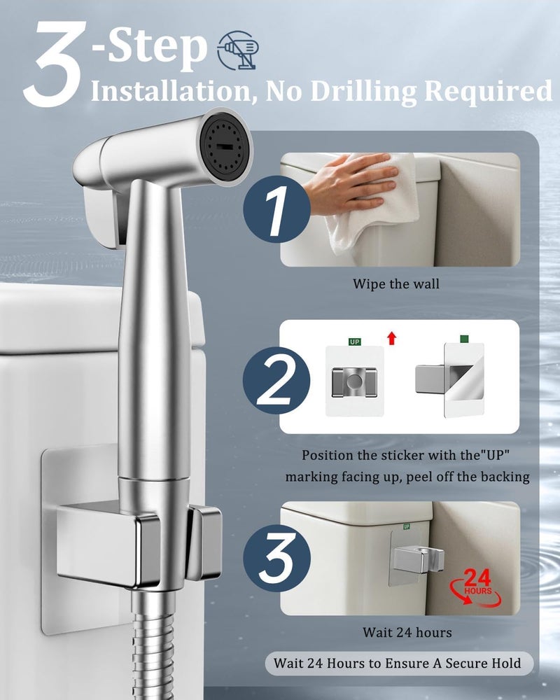PWERAN Handheld Bidet Sprayer for Toilet with Water Filter, Stainless Jet Spray for Toilet with Adjustable Pressure,47in Leak-Proof Hose for Muslim Shower,Feminine Wash, Diaper Cloth Washing - Image 5