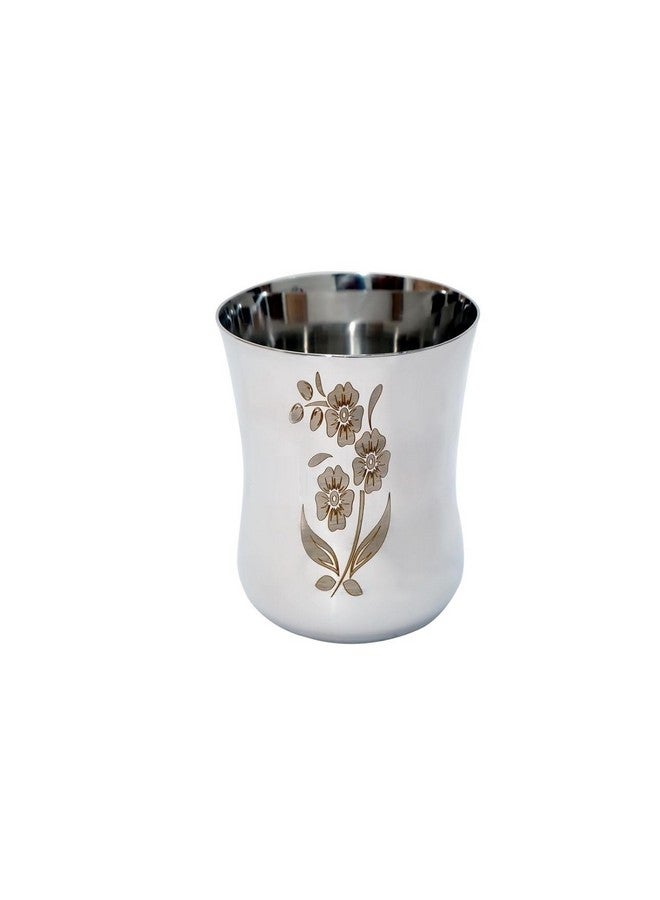 KC Stainless Steel Water Glasses Damru Design with Laser Flower Design | Capacity: 350 ML | Set of 6 Glasses - Image 2