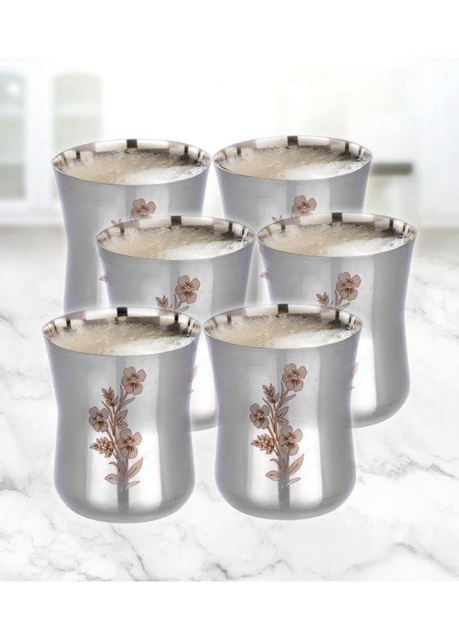 KC Stainless Steel Water Glasses Damru Design with Laser Flower Design | Capacity: 350 ML | Set of 6 Glasses - Image 3