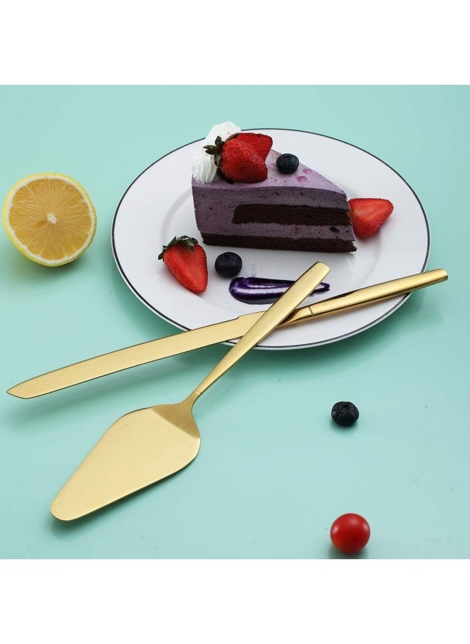 SHABILI 2Pcs Wedding Cake Knife and Server Set, Premium Cake Cutter includes Cake Knife and Pie Server, Stainless Steel Cake Cutting Set for Wedding, Birthday, Anniversary, Gold  - Image 2