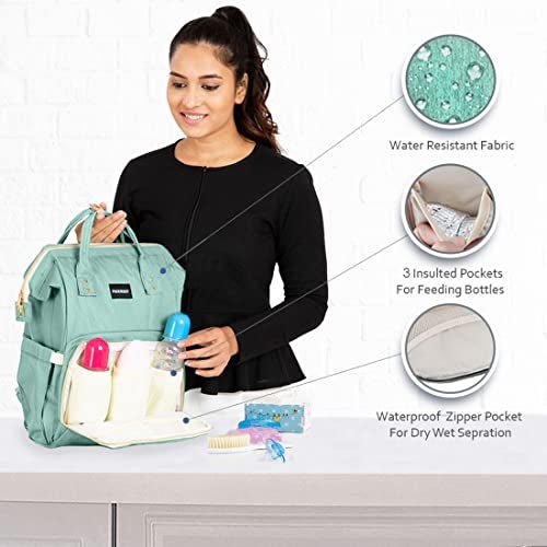 PACKNBUY Classic Diaper Bag for Mothers for Travel, Maternity Bag with Insulated Bottle Pockets, Water Resistant Baby Diaper Bag with Multiple Pockets for Newborn Baby Products (Green) - Image 2