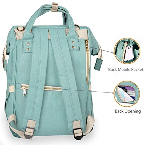 PACKNBUY Classic Diaper Bag for Mothers for Travel, Maternity Bag with Insulated Bottle Pockets, Water Resistant Baby Diaper Bag with Multiple Pockets for Newborn Baby Products (Green) - Image 3