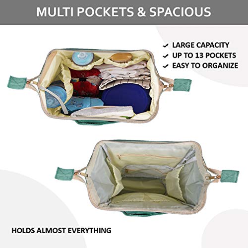PACKNBUY Classic Diaper Bag for Mothers for Travel, Maternity Bag with Insulated Bottle Pockets, Water Resistant Baby Diaper Bag with Multiple Pockets for Newborn Baby Products (Green) - Image 4