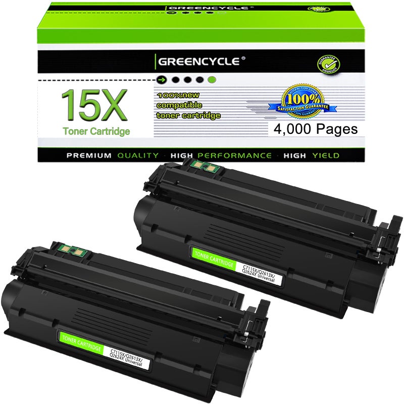 greencycle 2 PK Black Toner Cartridge Replacement Compatible for HP 15X C7115X 15A C7115A 13X Q2613X Work with Laserjet 1000 1200 1220 1330 3300 3310 3320 3330 3380 Series Printer