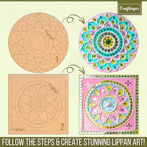 Craftinger Pro Lippan Art Kit 8 Inch For DIY Decor With Pre-Marked MDF Shapes, Acrylic Colors, And Mirrors,Multicolor - Image 2