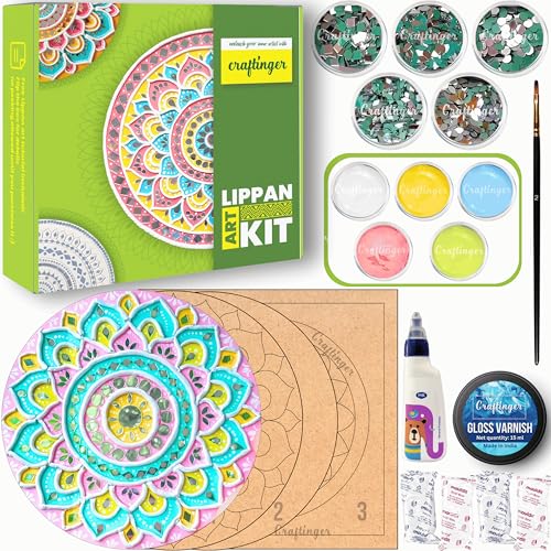 Craftinger Pro Lippan Art Kit 8 Inch For DIY Decor With Pre-Marked MDF Shapes, Acrylic Colors, And Mirrors,Multicolor - Image 1