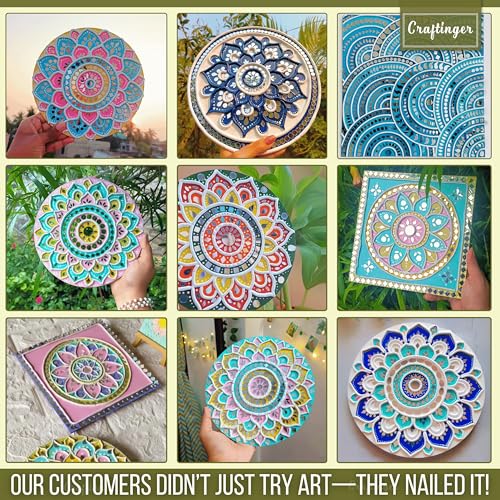 Craftinger Pro Lippan Art Kit 8 Inch For DIY Decor With Pre-Marked MDF Shapes, Acrylic Colors, And Mirrors,Multicolor - Image 5