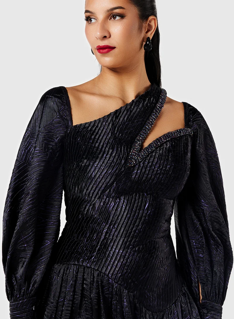 Threadz by Ajooni Asymmetric Jacquard Dress