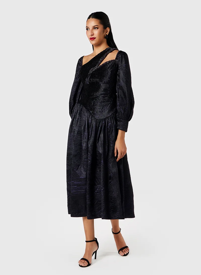 Threadz by Ajooni Asymmetric Jacquard Dress