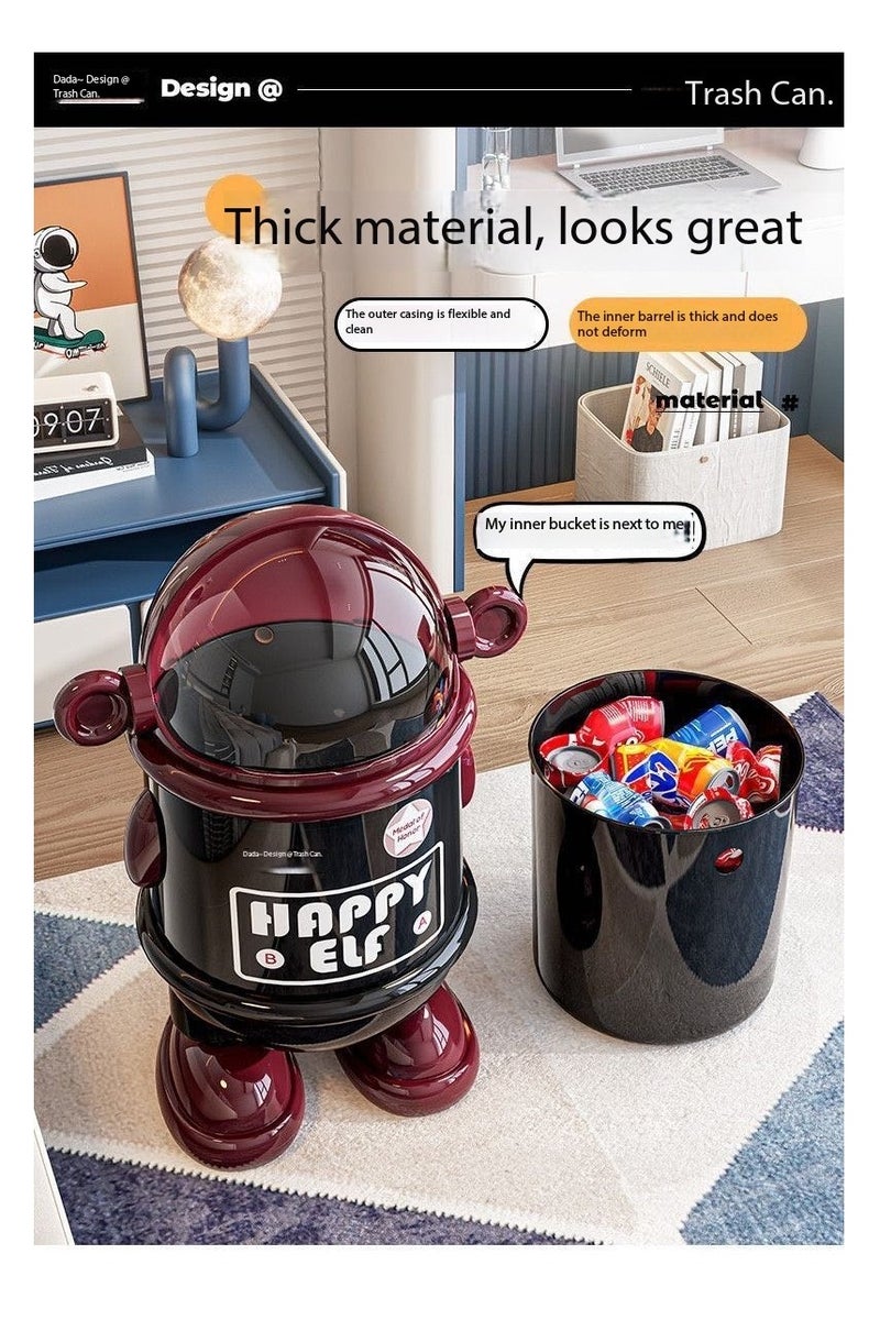 Cartoon-style Trash Can with Lid, Large Capacity Garbage Bin - Multi-functional Dustproof Storage Container | Decorative Wastebasket with Cover for Living Room, Kitchen, Bedroom, Office | Cute Covered Waste Bin with Spacious Storage（A） - Image 3