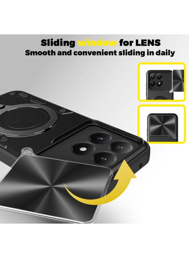جراب حمايه مقاوم للصدمات وحمايه للكاميرا مزود بدبله معدنيه سي دي متوافق مع Xiaomi 15T  (اسود) - Image 2