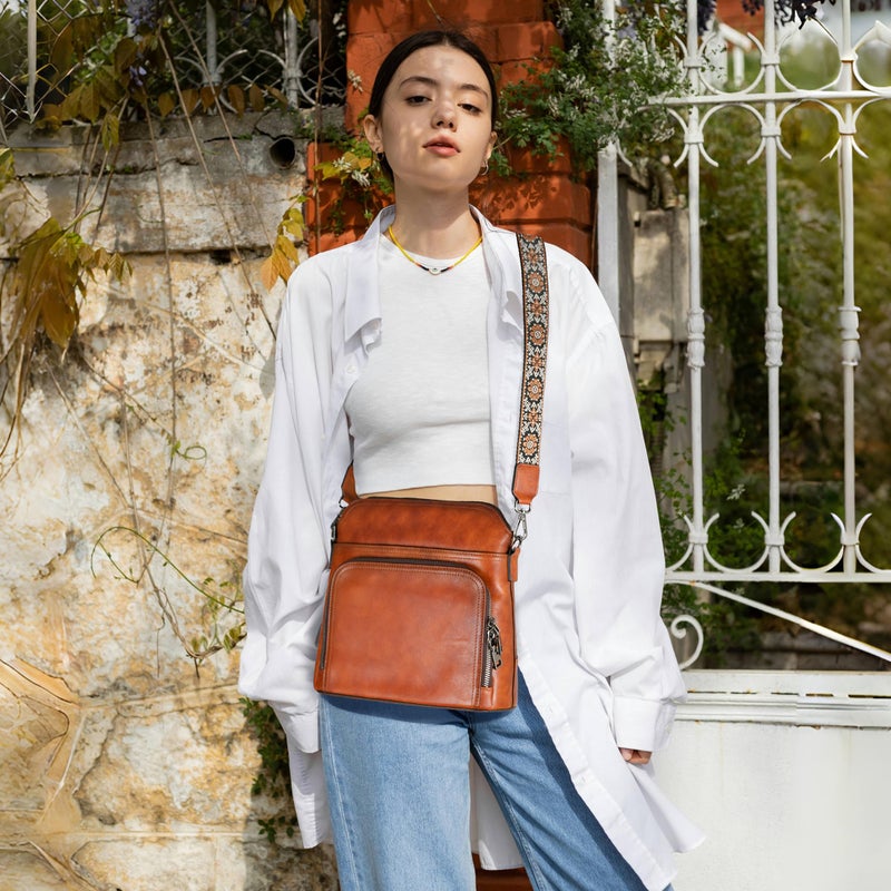 Iswee Leather Crossbody Bags Shoulder Bag for Women Purses and Handbags Genuine Leather Purses for Women Hobo Pocketbooks (Coffee) - Image 3