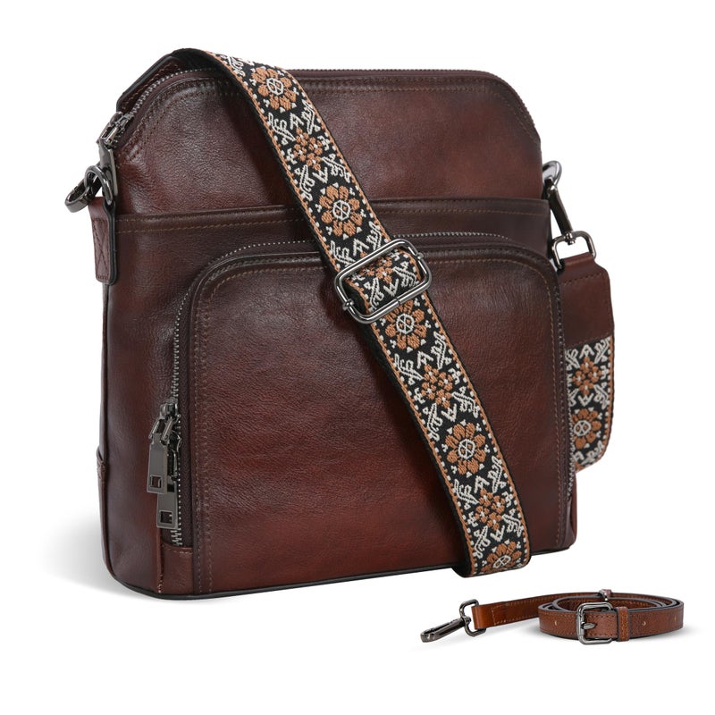 Iswee Leather Crossbody Bags Shoulder Bag for Women Purses and Handbags Genuine Leather Purses for Women Hobo Pocketbooks (Coffee) - Image 1