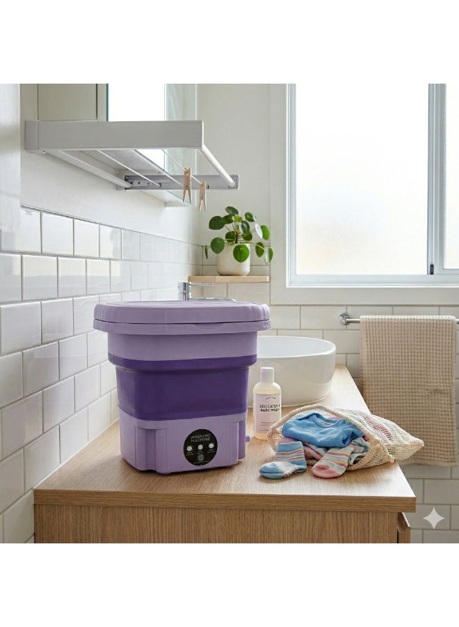 Foldable Mini Washing Machine 12L Portable Compact Washer with Waterproof Touch Panel Carry Handle and Easy Drain Design- Mauve - Image 5
