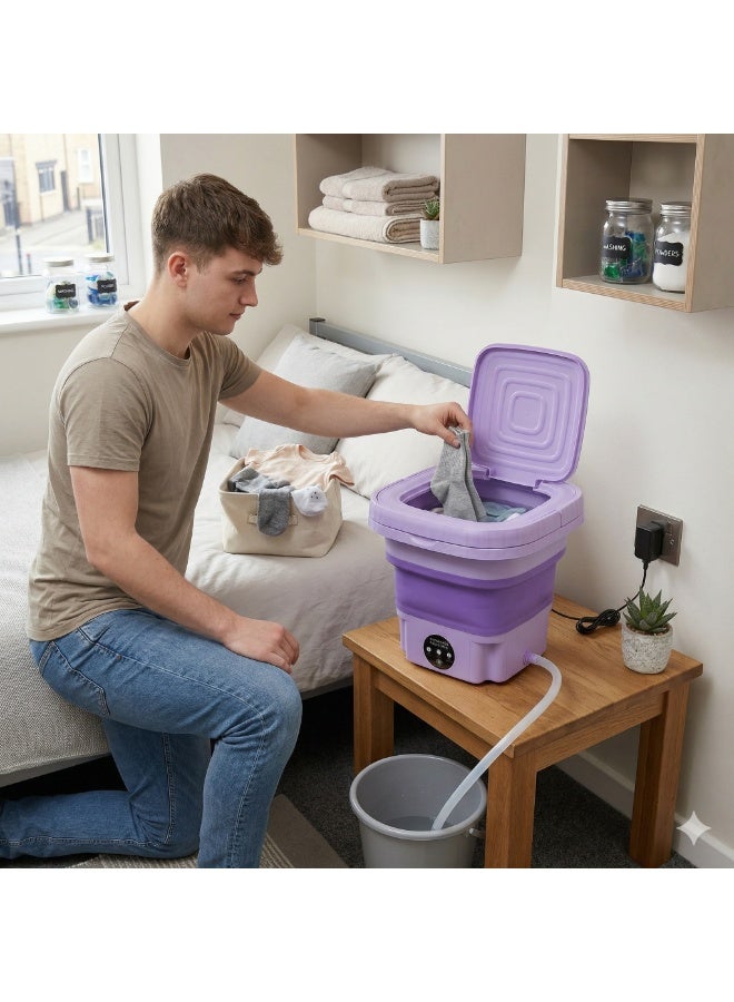 Foldable Mini Washing Machine 12L Portable Compact Washer with Waterproof Touch Panel Carry Handle and Easy Drain Design- Mauve - Image 3