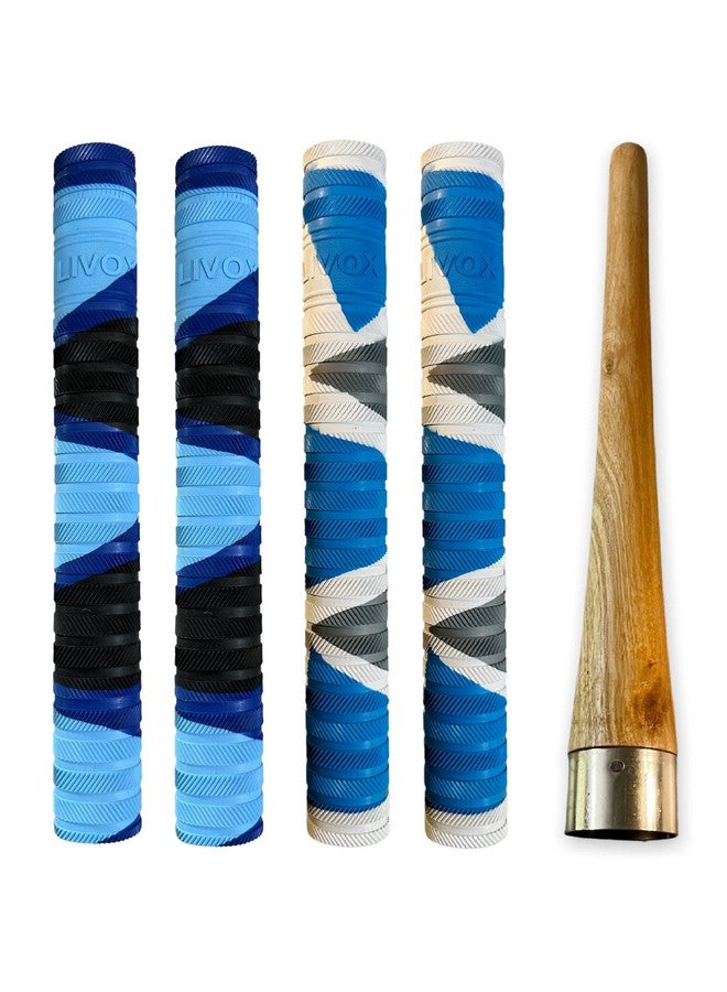 LIVOX Bracelet Ring Texture Cricket Bat Handle Rubber Grip with Cone for Better Shock Absorbing Cricket Acce ories Gripper Cone, 4 Grips and 1 Wooden Cone - Image 1