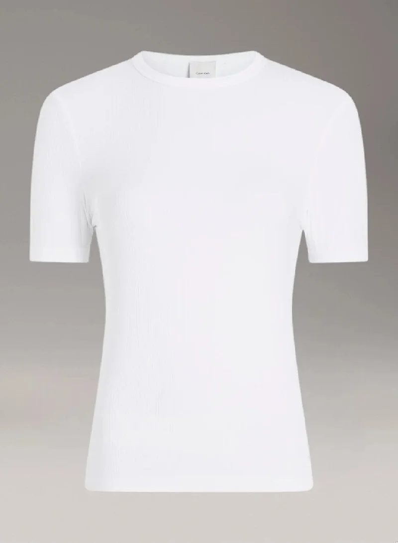 CALVIN KLEIN Bright White Ribbed T-shirt for Women | Best Price UAE