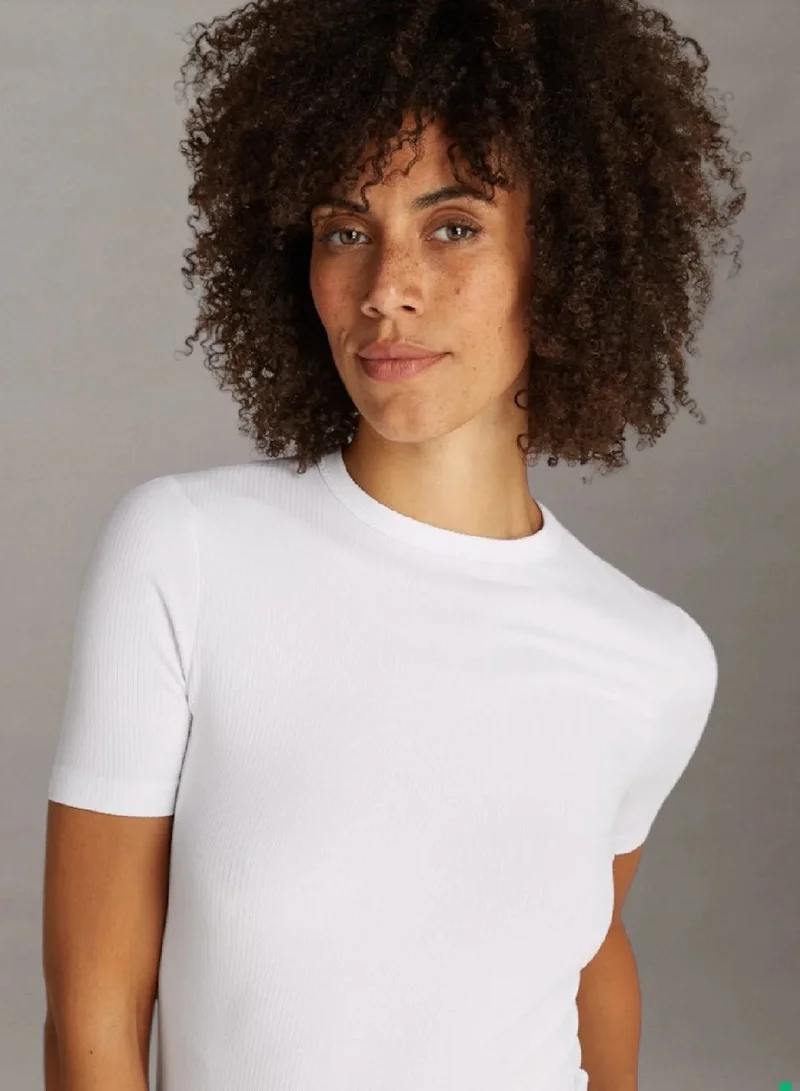 CALVIN KLEIN Bright White Ribbed T-shirt for Women | Best Price UAE