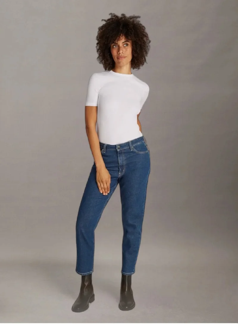 CALVIN KLEIN Bright White Ribbed T-shirt for Women | Best Price UAE