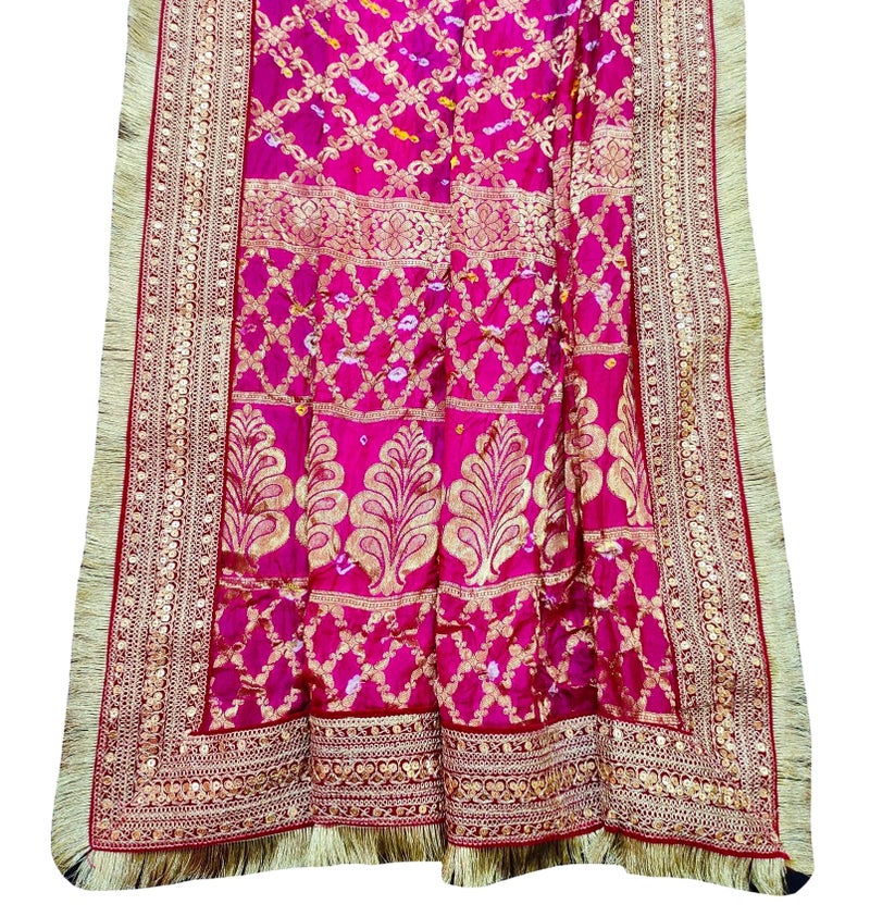 Navti Creations Women Wedding Bridal Magenta Pink Dupatta In Banarasi Silk With Katrina Kaif' Marriage Dupatta's Embroidery Border (2.25M) - Image 2