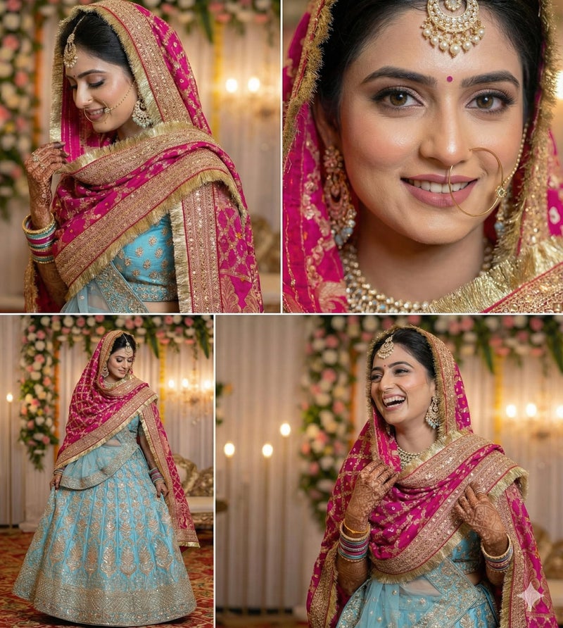 Navti Creations Women Wedding Bridal Magenta Pink Dupatta In Banarasi Silk With Katrina Kaif' Marriage Dupatta's Embroidery Border (2.25M) - Image 3