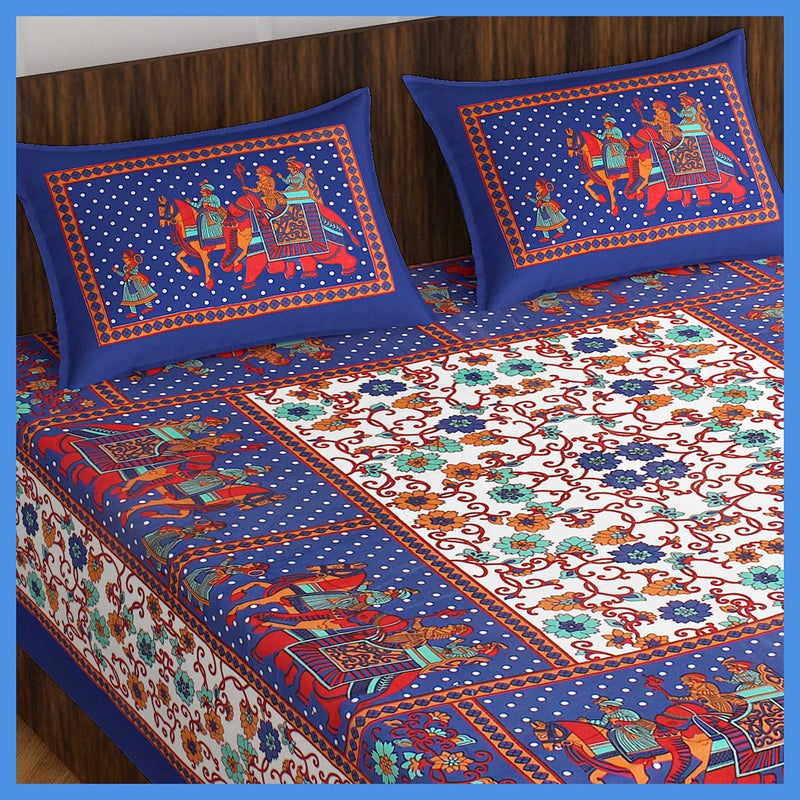 Meejoya Cotton Rajasthani Jaipuri Traditional King Size Double Bed Bedsheet with 2 Pillow Covers - Jaipuri_05 - Image 5
