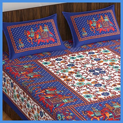 Meejoya Cotton Rajasthani Jaipuri Traditional King Size Double Bed Bedsheet with 2 Pillow Covers - Jaipuri_05 - Image 1