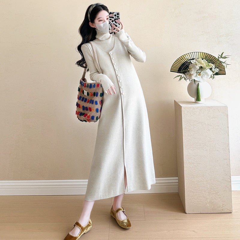 Internet Celebrity Fashionable Maternity Dress Spring and Autumn suit Fashion New Loose Trendy Mom Korean Knitted Pregnant Women Two-piece Set Oatmeal color suit 